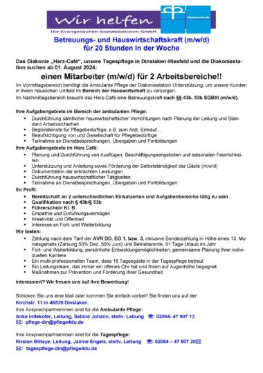 Anzeige Diakoniestation und Cafe Anzeige Diakoniestation und Cafe