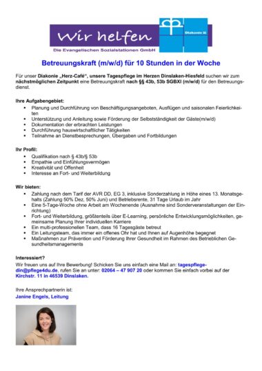 Stellenausschreibung Herz-Cafe Betreuungskraft mit 10 Std